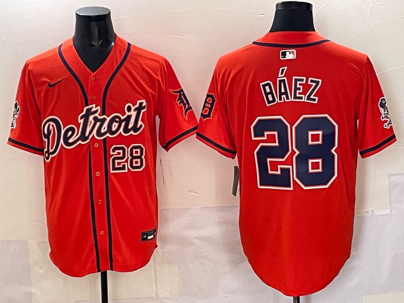 Men 2025 Detroit Tigers 28 Baez Orange Nike MLB Jersey style 04